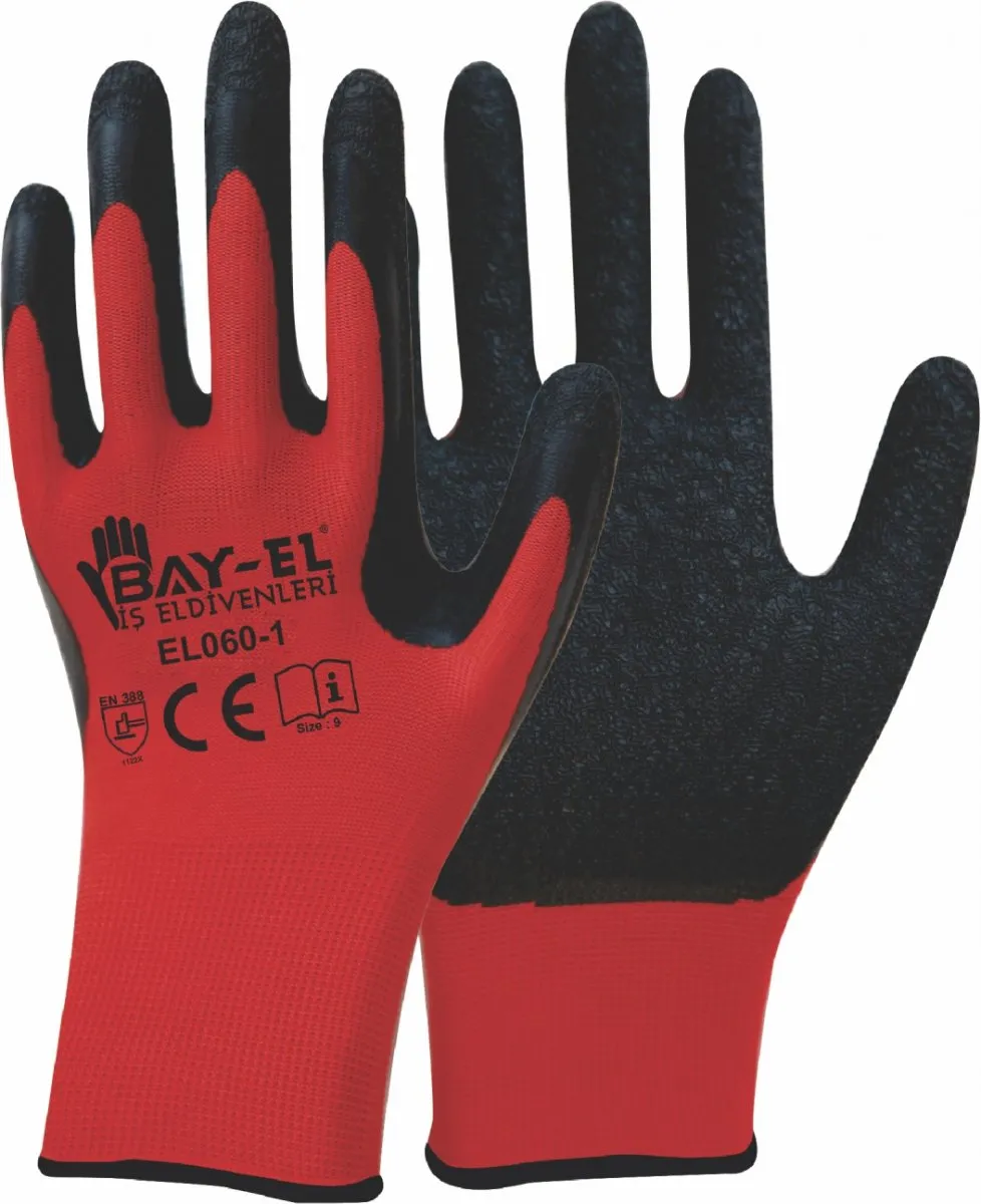 BAY-EL KIRMIZI LATEX ELDİVEN SİYAH 1/2  NO:10 YARIM KAPLAMA (EL060)
