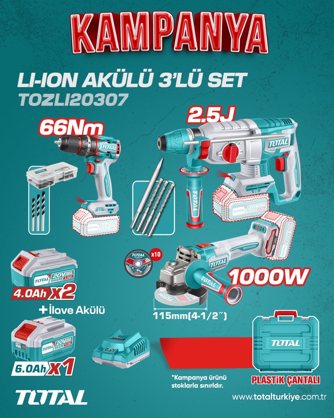 TOTAL Lİ-İON AKÜLÜ 3 LÜ SET 2