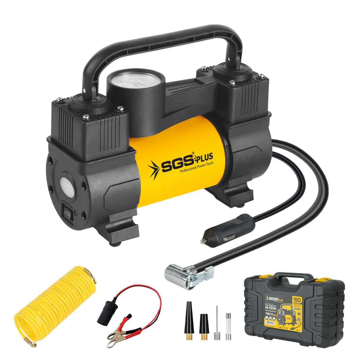 SGS ARAÇ HAVA KOMPRESÖRÜ 12V 150 PSI (BASINÇ GÖSTERGELİ)