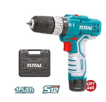 TOTAL ŞARJLI DARBELİ MATKAP (LI-ION BATARYA 12V 1,5 AH)