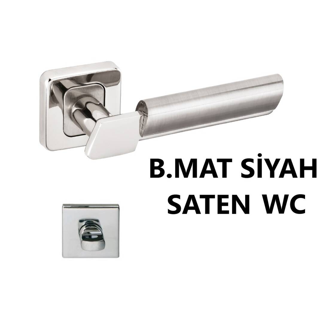 ALÜ. LİNDA KARE ROZETLİ WC B.MAT SİYAH SATEN KAPI KOLU