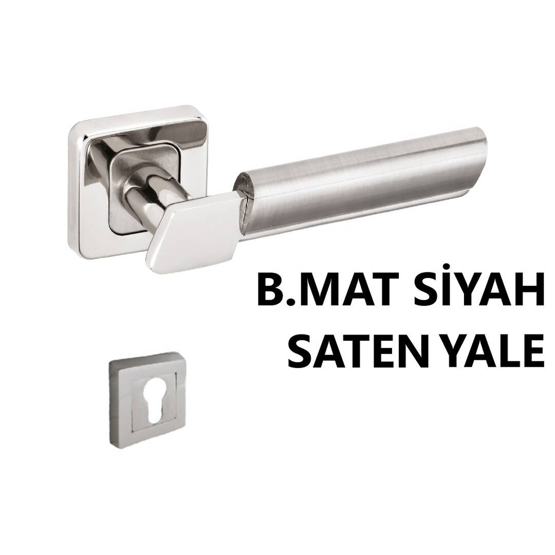 ALÜ. LİNDA KARE ROZETLİ YALE B.MAT SİYAH SATEN KAPI KOLU
