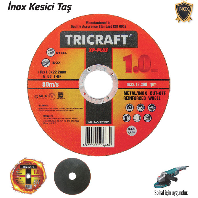 TRİCRAFT İNOX KESİCİ TAŞ 115X1.0X22MM