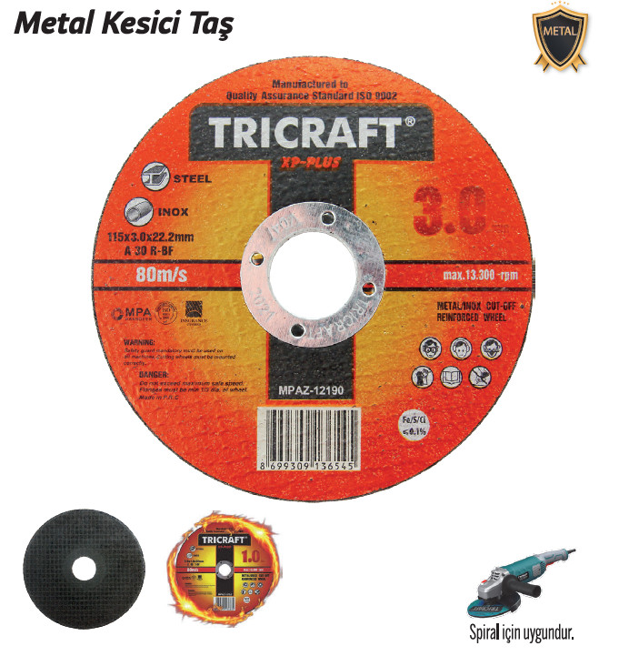 TRİCRAFT METAL KESİCİ TAŞ 115X3.0X22MM