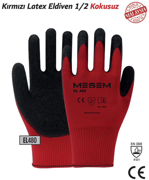 TRİCRAFT KIRMIZI LATEX ELDİVEN 1/2