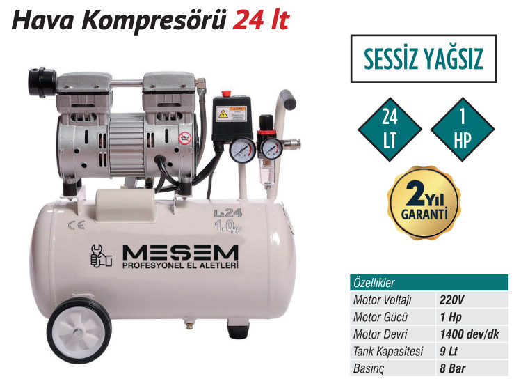 TRİCRAFT HAVA KOMPRESÖRÜ  SESSİZ YAĞSIZ 24 LT 1 HP