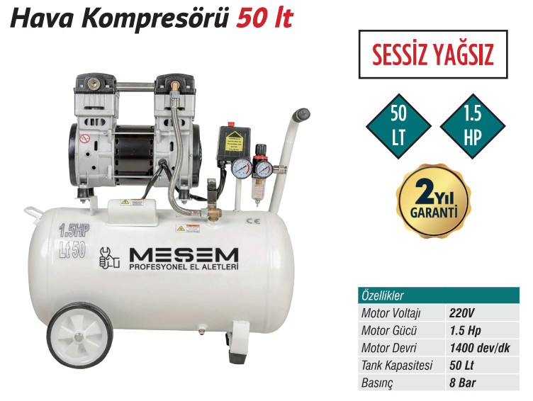 TRİCRAFT HAVA KOMPRESÖRÜ  SESSİZ YAĞSIZ 50 LT 1,5 HP
