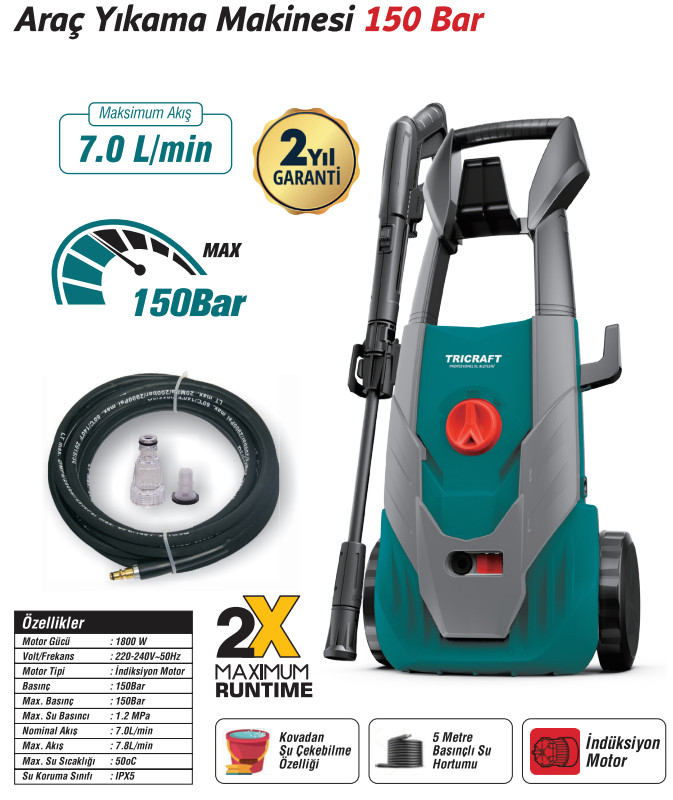 TRİCRAFT ARAÇ YIKAMA MAKİNASI 150 BAR