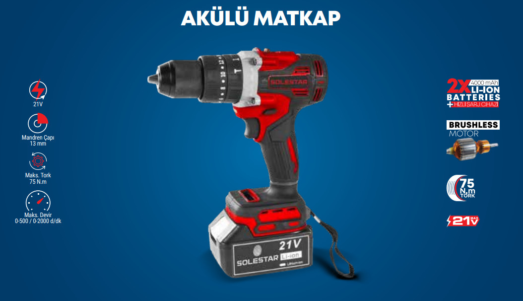SOLESTAR AKÜLÜ MATKAP 21V-75NM