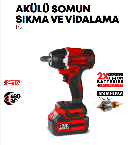 SOLESTAR AKÜLÜ SOMUN SIKMA VE VİDALAMA 1/2 21V-680NM