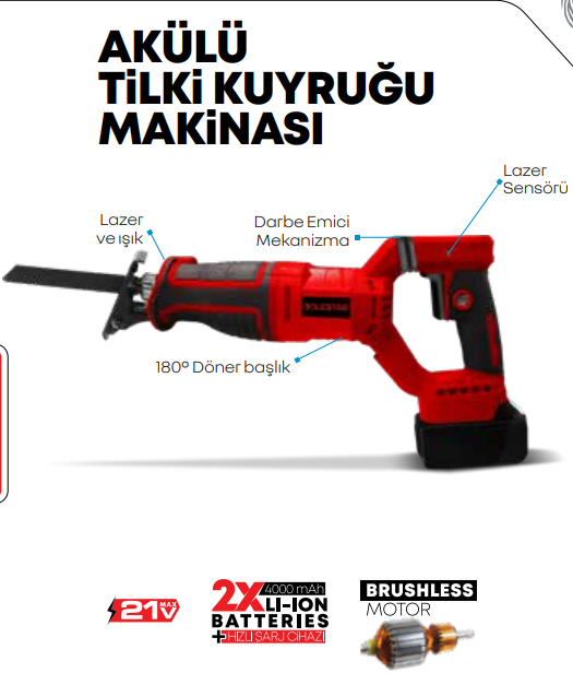 SOLESTAR AKÜLÜ TİLKİ KUYRUĞU  MAKİNESİ LAZER SENSÖRLÜ 150 MM/800 W