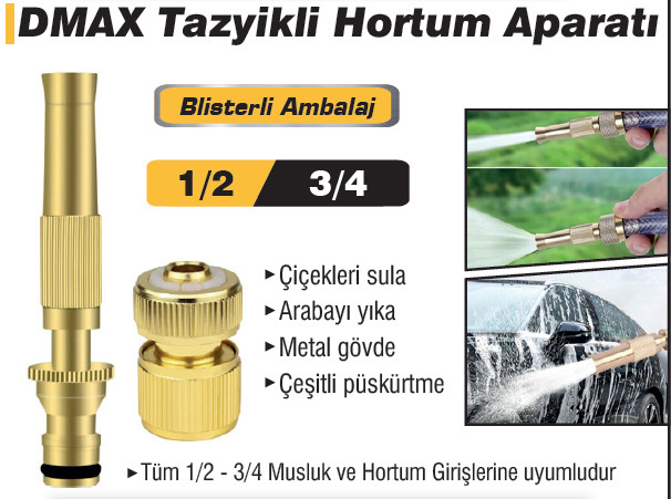 DMAX TAZYİKLİ HORTUM APARATI 1/2-3/4