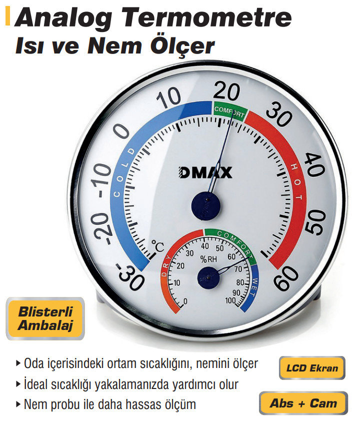 DMAX ANALOG TERMOMETRE ISI VE NEM ÖLÇER