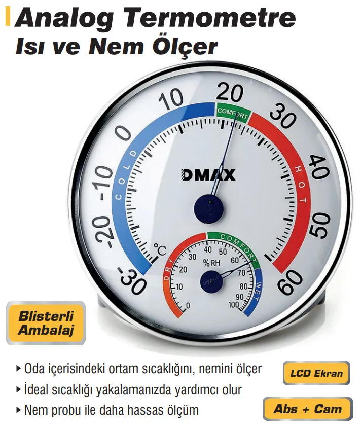 DMAX ANALOG TERMOMETRE ISI VE NEM ÖLÇER