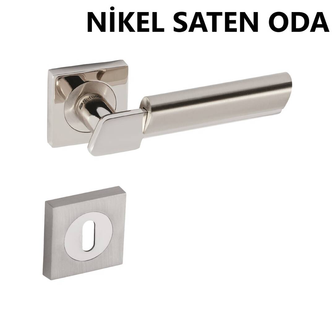 SOFUOĞLU ZAMAK LİNDA KARE ROZETLİ NİKEL   SATEN ODA KAPI KOLU