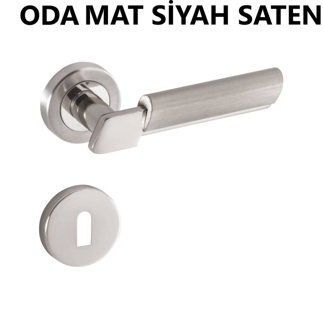 ALÜ. LİNDA ROZETLİ ODA MAT SİYAH SATEN  KAPI KOLU