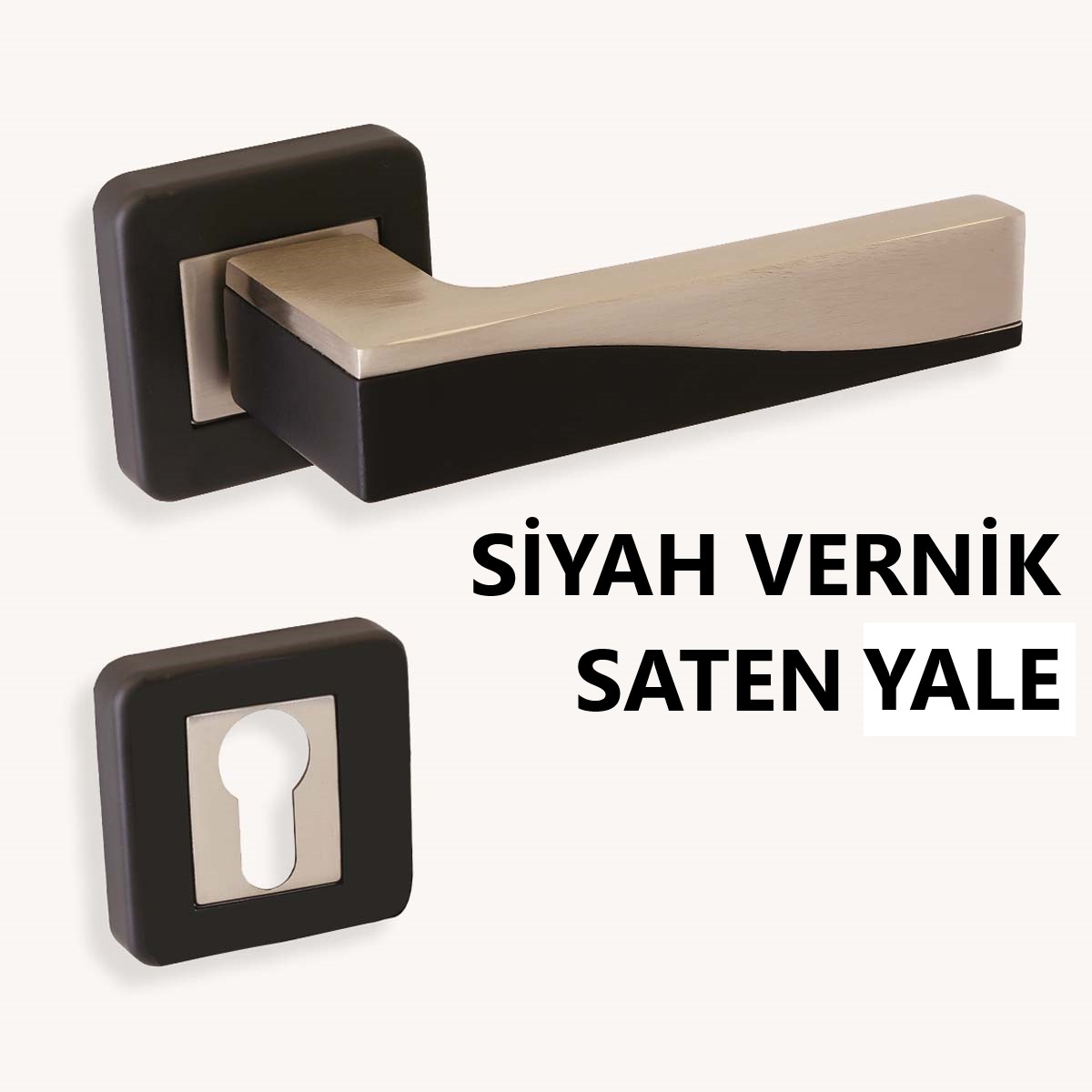 ALÜ. DERYA KARE ROZETLİ MAT SİYAH VERNİK SATEN YALE