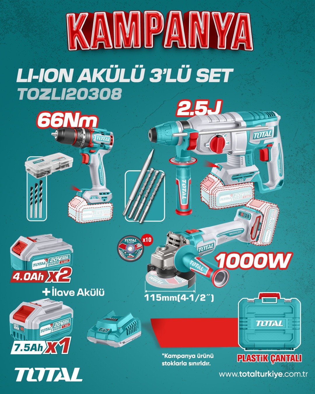 TOTAL Lİ-İON AKÜLÜ 3 LÜ SET